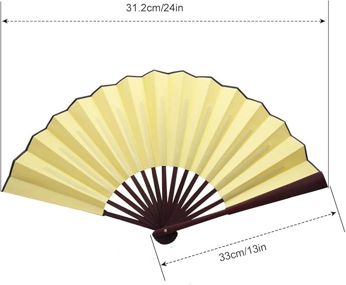 Traditional Nylon-Cloth Handheld Folding Fan - Cream Yellow