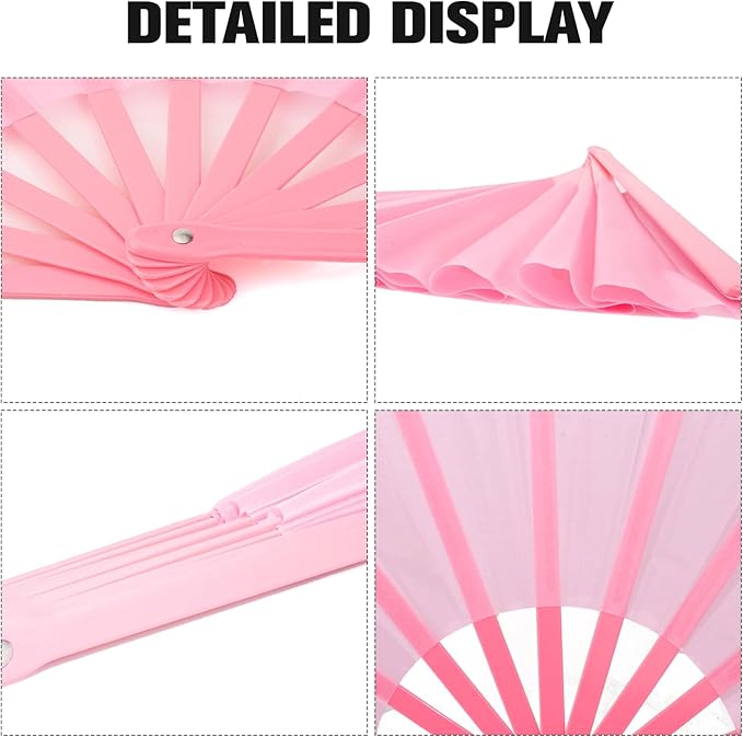 2 PCS Large Rave Fans Clack Fans Popping Line Dancing Fans Boots On The Ground Fans, Hand Folding Fans for Halloween, Burlesque, Rainbow Outfits,Gift,Deep Pink,Pink