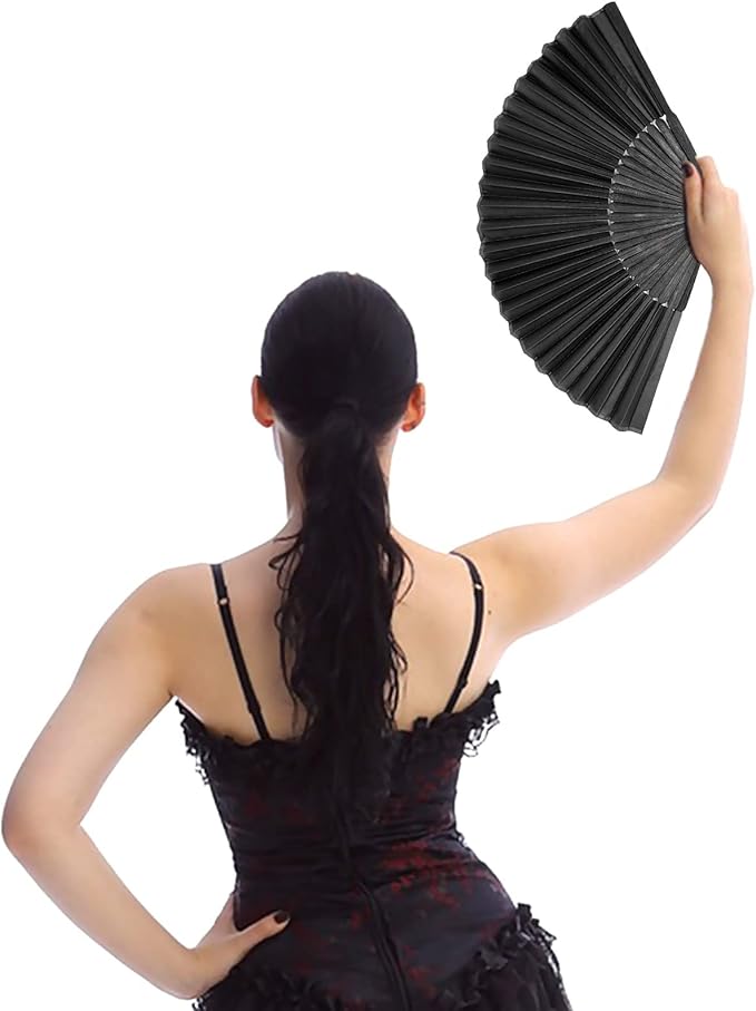 Black Folding Hand Classic Style Fan Fabric Bamboo Ribs Hand Held Foldable Fan for Wedding, Party Favor, Performance, Dance, Home Decorations, Festival, Gift