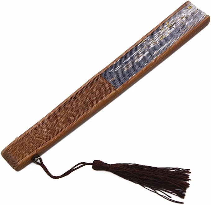 Charming Elegant Modern Woman Handmade Bamboo Silk 8.27" (21cm) Folding Pocket Purse Hand Fan, Collapsible Transparent Holding Painted Fan with Silk Pouches/Wrapping.