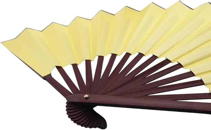 Traditional Nylon-Cloth Handheld Folding Fan - Cream Yellow