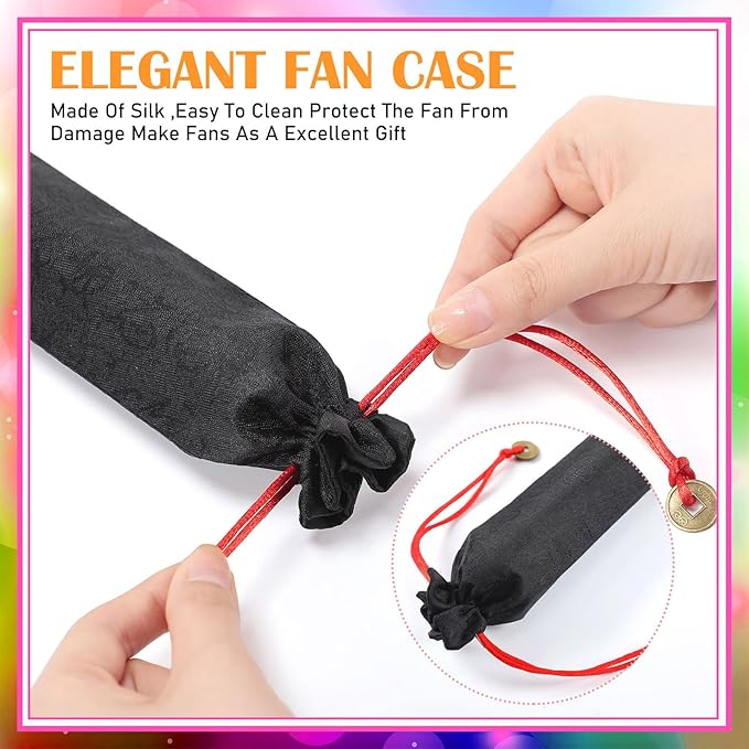 Large Folding Hand Rave Fans for Line Dancing Large Handheld Tai Ji Fans for Men and Women, Kungfu, Martial Art, Gifts, Music Festival Party(Iridescent,2 Pack)