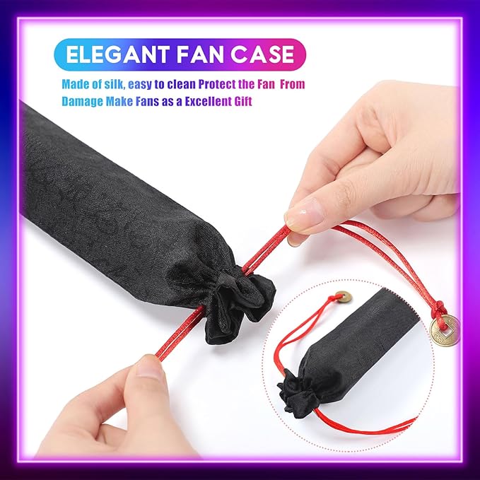 2 Pcs Large Folding Hand Silk Fans Handheld UV Glow Tai Ji Fan for Men Women for Festival, Line Dance, Kungfu, Martial Art, Music Festival Party, Performance(Glitter Gradient)