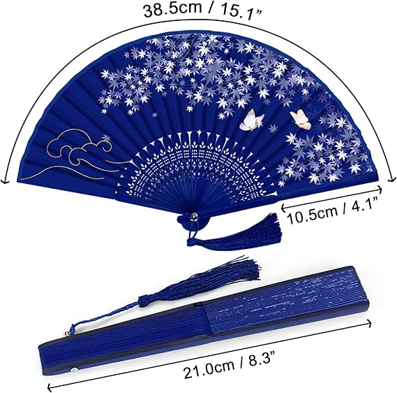 Handheld Fan, 4 PCS Hand Fan, Folding Fan for Women Foldable, Silk Bamboo Hand Held Fan, Paper Hand Fan
