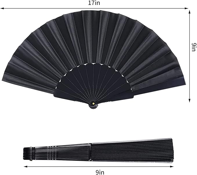 Black Folding Hand Fans Fabric Fans Style Summer Handheld Fan for Party, Wedding, Gifts, Wall Decoration,Photographic Props (Black-4pcs)