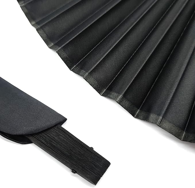 Black Folding Hand Classic Style Fan Fabric Bamboo Ribs Hand Held Foldable Fan for Wedding, Party Favor, Performance, Dance, Home Decorations, Festival, Gift
