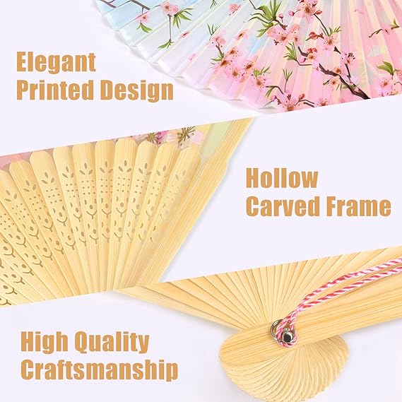 Handheld Fan, 4 PCS Hand Fan, Folding Fan for Women Foldable, Silk Bamboo Hand Held Fan, Paper Hand Fan