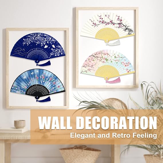 Handheld Fan, 4 PCS Hand Fan, Folding Fan for Women Foldable, Silk Bamboo Hand Held Fan, Paper Hand Fan