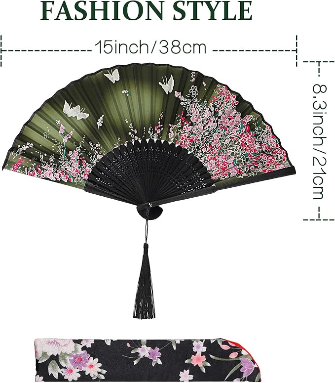 4 Pack Handheld Floral Folding Fans Hand Held Silk Bamboo Fans with Tassel Women Hollowed Hand Foldable Fan with Fabric Sleeve for Dancing Wedding Decoration Gifts(Lively)