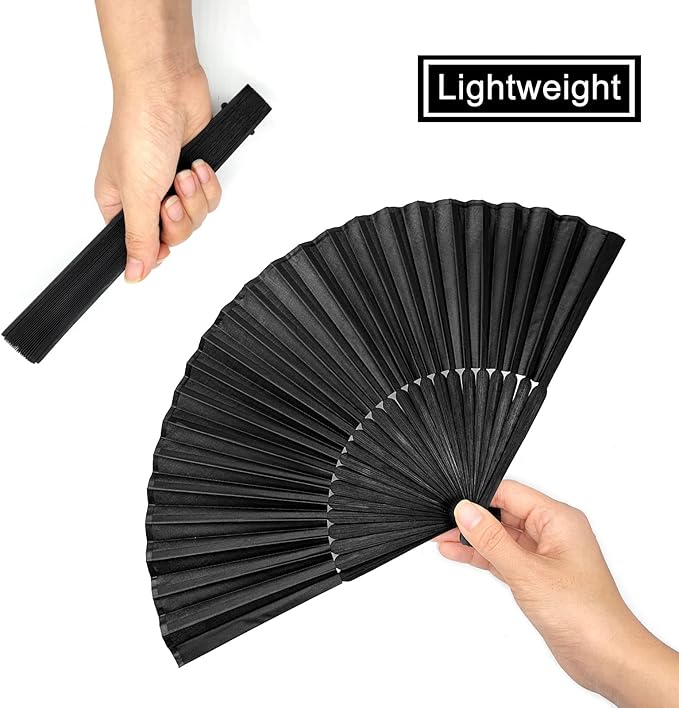 Black Folding Hand Classic Style Fan Fabric Bamboo Ribs Hand Held Foldable Fan for Wedding, Party Favor, Performance, Dance, Home Decorations, Festival, Gift