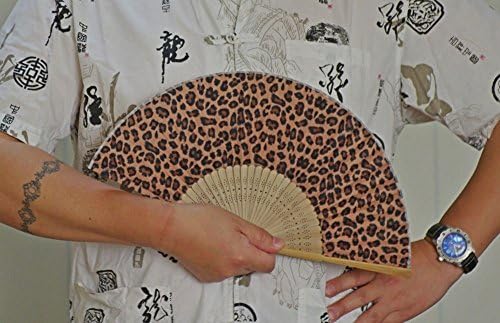 Hand Fan Bamboo Leopard Printed Folding Fan Cotton For Party Wedding Gift with Fan Cover