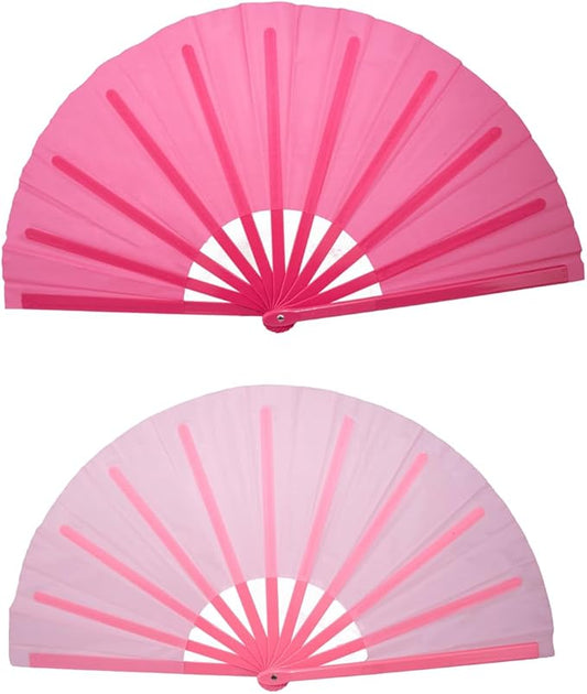 2 PCS Large Rave Fans Clack Fans Popping Line Dancing Fans Boots On The Ground Fans, Hand Folding Fans for Halloween, Burlesque, Rainbow Outfits,Gift,Deep Pink,Pink