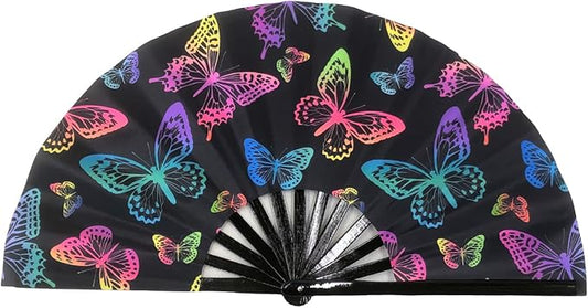Folding Fan UV Glow Rave Bamboo Hand Fan Carnival Decoration Dancing Party Wedding Night Club Concert Tai Chi Kung Fu Large
