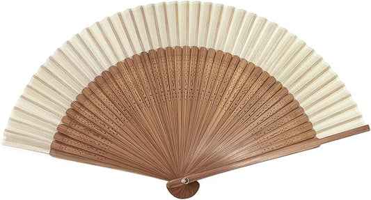Hand Held Fan for Women  Vintage Bamboo Silk Elegant for Dance Music Festival Wedding Church Decoration Party White