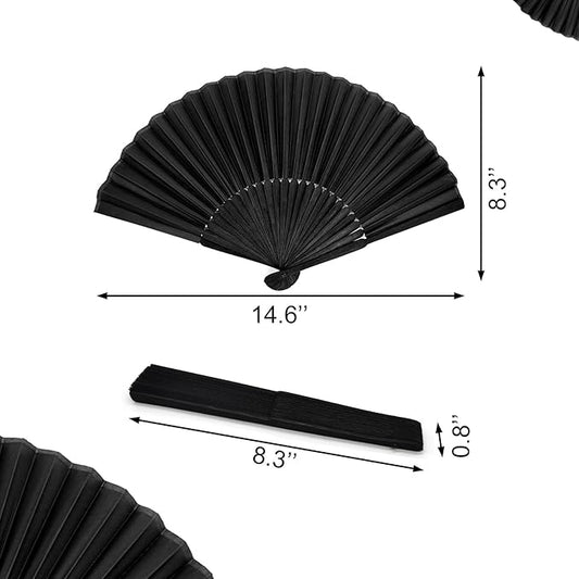 Black Folding Hand Classic Style Fan Fabric Bamboo Ribs Hand Held  Foldable Fan for Wedding, Party Favor, Performance, Dance, Home Decorations, Festival, Gift