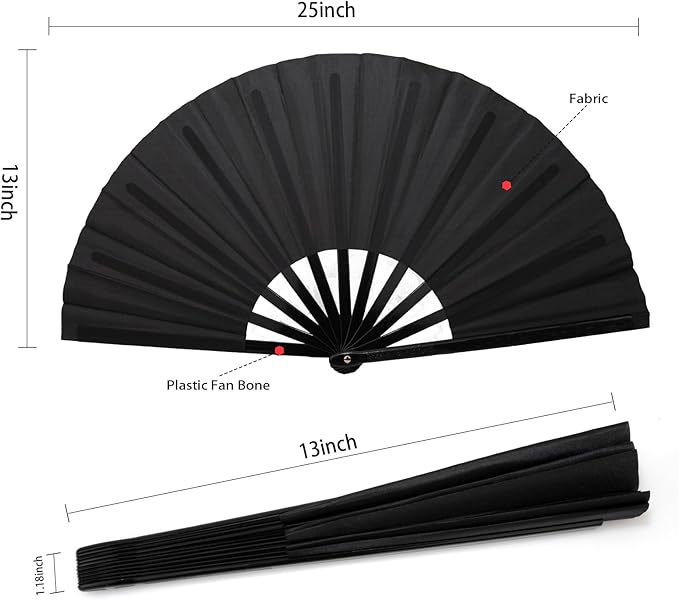 2 PCS Large Rave Fan Folding Clack Popping Line Dancing Fans Boots On The Ground Fans, Hand Fans for Halloween, Burlesque, Rainbow Outfits,Black,Purple