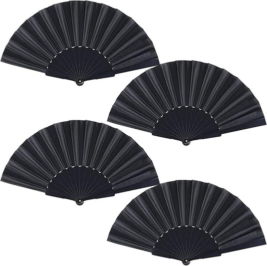 Black Folding Hand Fans Fabric Fans  Style Summer Handheld Fan for Party, Wedding, Gifts, Wall Decoration,Photographic Props (Black-4pcs)