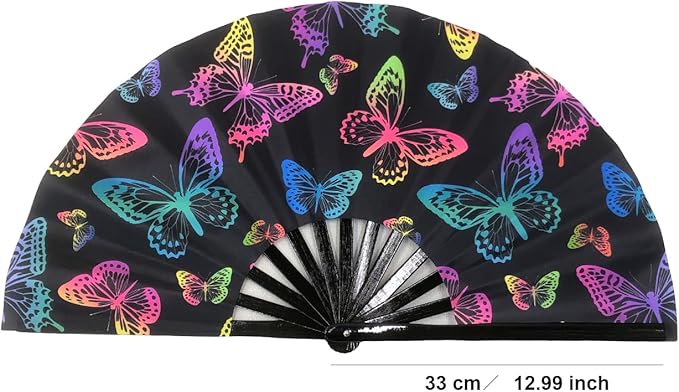Folding Fan UV Glow Rave Bamboo Hand Fan Carnival Decoration Dancing Party Wedding Night Club Concert Tai Chi Kung Fu Large