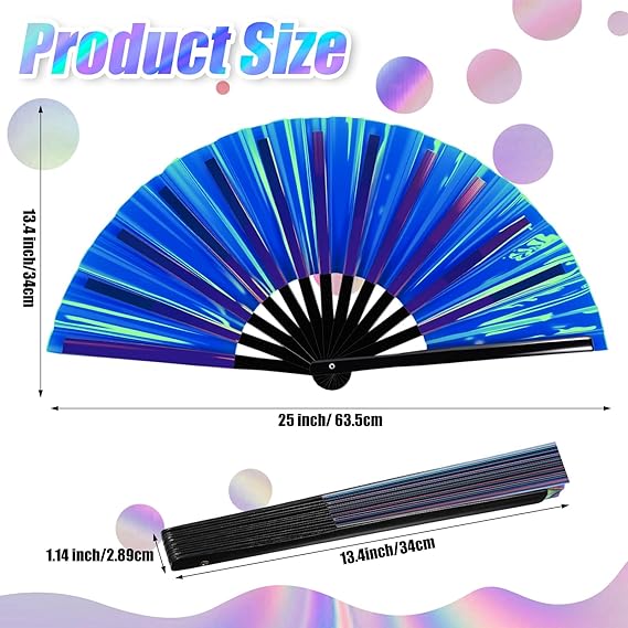 Large Rave Fan Clap Fans for Line Dancing Large Holographic Folding Hand Fans for Men and Women, Festival, Tai Ji, Kungfu, Martial Art, Gifts, Party