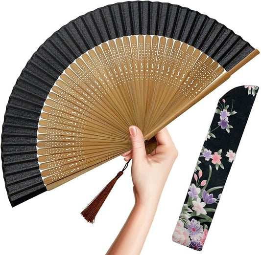 Folding Hand Fan for Women - Foldable  Vintage Bamboo Silk Fan - for Hot Flash, Church, Decoration,  Music Festival, Dance, Party, Performance, Gift (Sexy Bamboo)