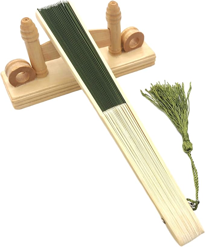 Fabric Handheld Folding Hand Fan With a Tassel Grade A Bamboo Ribs for Women Girls Summer Party Event Favor Birthday Wedding Souvenir Gift (Moss/Olive Green)