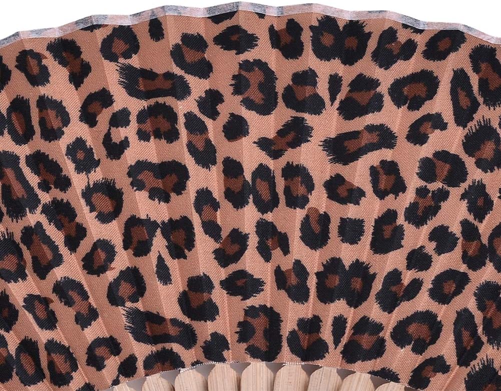 Hand Fan Bamboo Leopard Printed Folding Fan Cotton For Party Wedding Gift with Fan Cover
