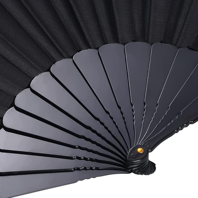 Black Folding Hand Fans Fabric Fans  Style Summer Handheld Fan for Party, Wedding, Gifts, Wall Decoration,Photographic Props (Black-4pcs)