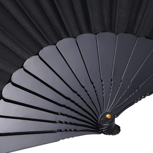 Black Folding Hand Fans Fabric Fans  Style Summer Handheld Fan for Party, Wedding, Gifts, Wall Decoration,Photographic Props (Black-4pcs)