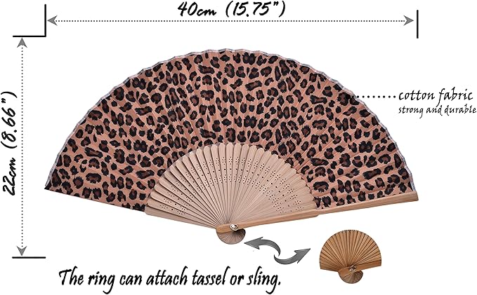 Hand Fan Bamboo Leopard Printed Folding Fan Cotton For Party Wedding Gift with Fan Cover