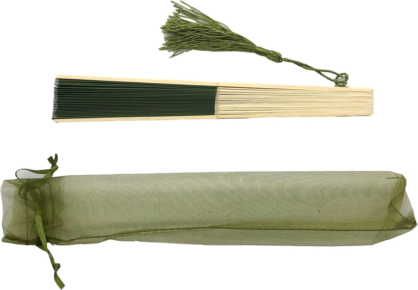 Fabric Handheld Folding Hand Fan With a Tassel Grade A Bamboo Ribs for Women Girls Summer Party Event Favor Birthday Wedding Souvenir Gift (Moss/Olive Green)