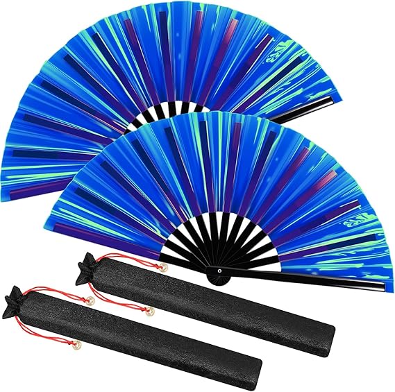 Large Rave Fan Clap Fans for Line Dancing Large Holographic Folding Hand Fans for Men and Women, Festival, Tai Ji, Kungfu, Martial Art, Gifts, Party