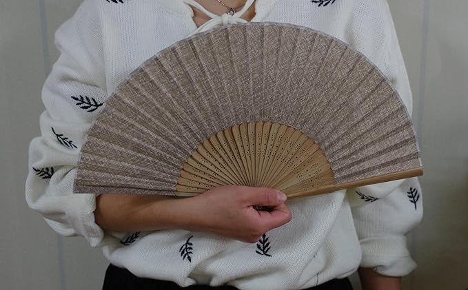 Hand Fan with Beautiful Fabric Printed (Coffee)