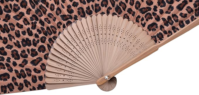 Hand Fan Bamboo Leopard Printed Folding Fan Cotton For Party Wedding Gift with Fan Cover