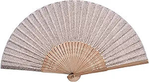 Hand Fan with Beautiful Fabric Printed (Coffee)